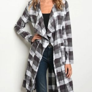 Symphony Gray and Black Plaid Open Front Cardigan